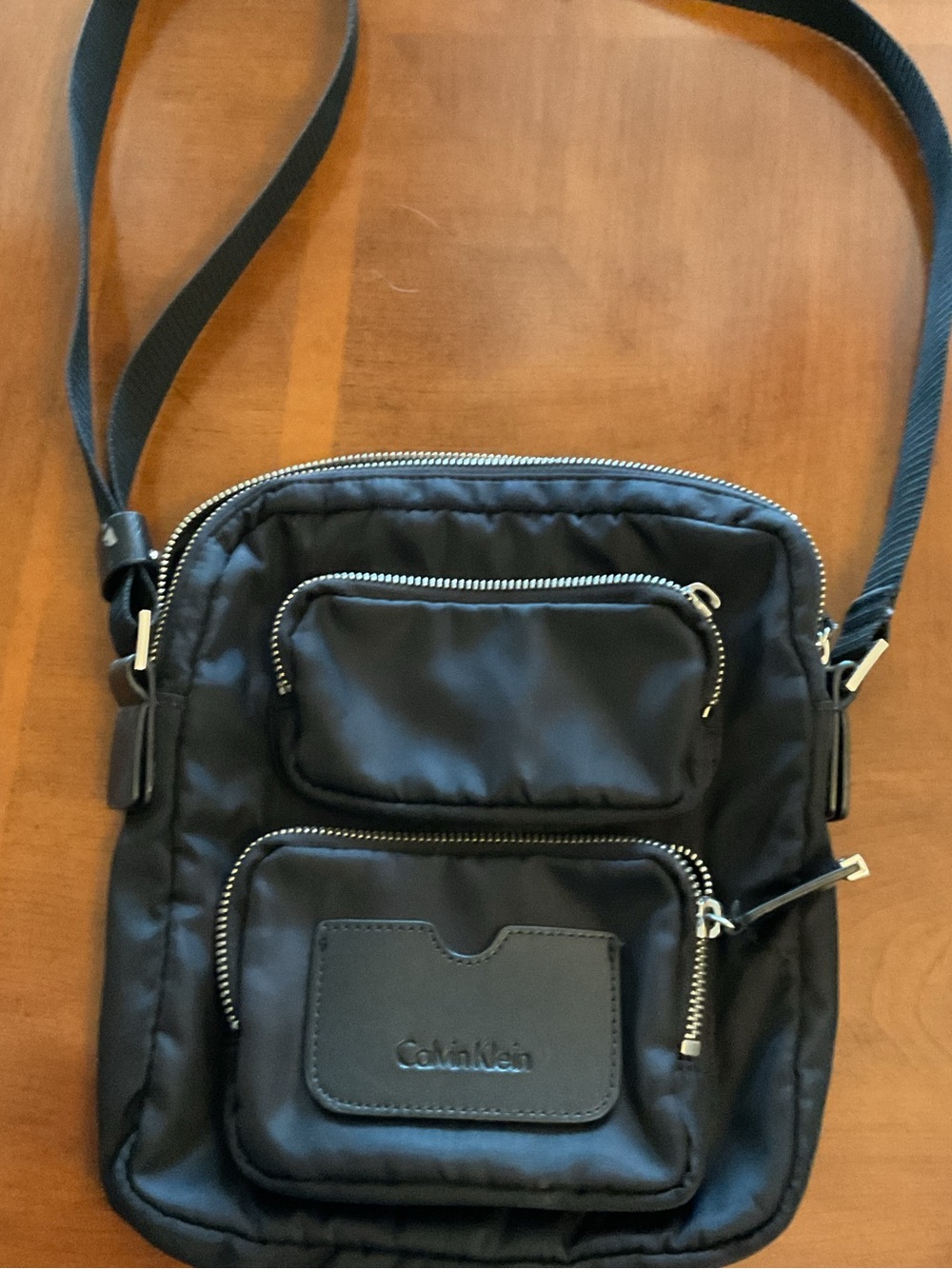 Calvin Klein Black Nylon Messenger Crossbody with Front Zip Pockets